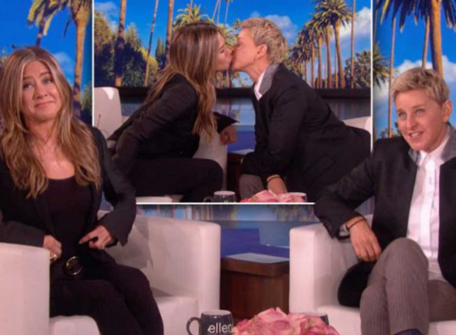 Video/ Jennifer Aniston dhe Ellen DeGeneres puthen në buzë, në emision