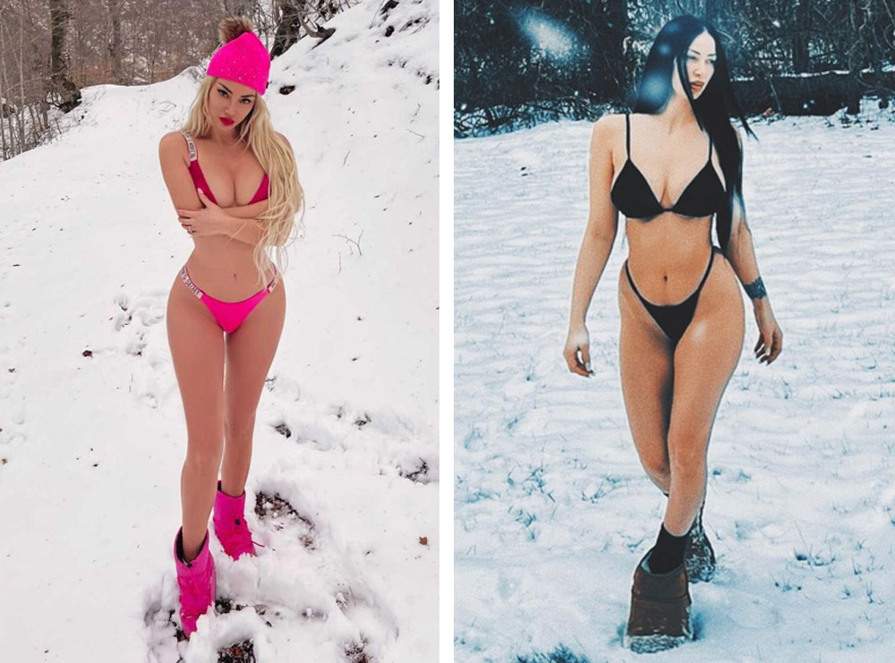 Trendy i vajzave të nxehta të showbizit, Flaka Krelani dhe Xhensila Seferi “shkrijnë” dëborën me pozat në bikini