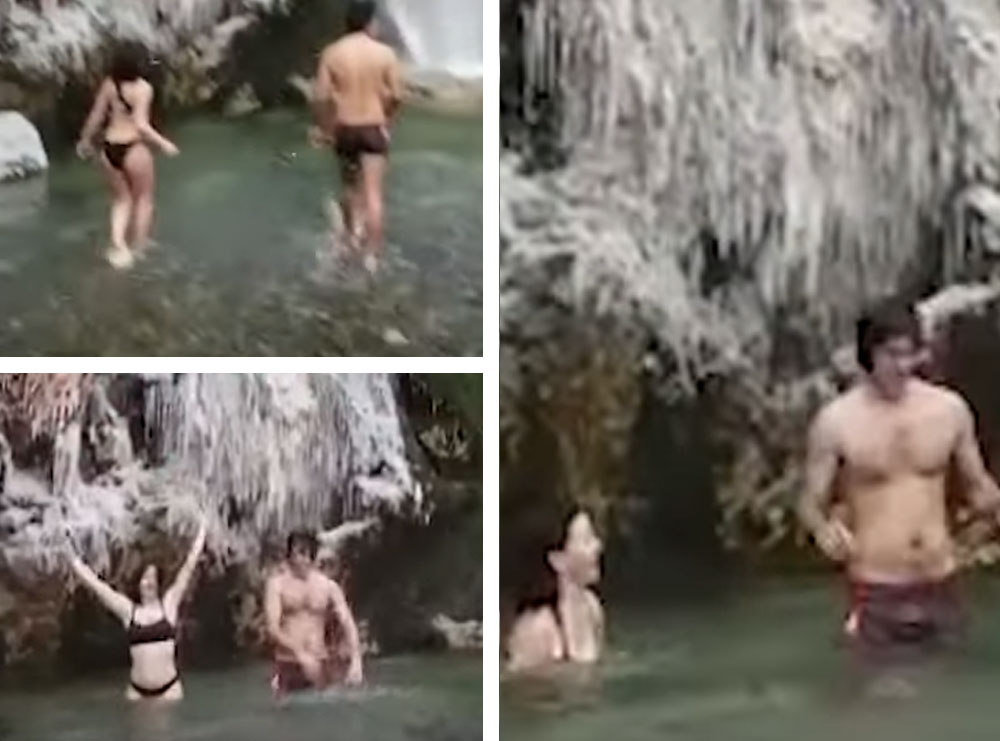 VIDEO/ Mes ngricave dhe dëborës, dy të rinj sfidojnë të ftohtin dhe lahen në ujëvarën e Thethit. Shikoni aventurën e guximshme të çiftit