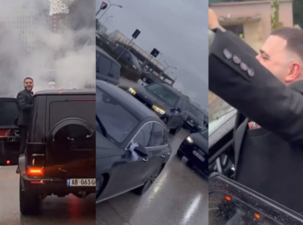 VIDEO/ Martohet këngëtari shqiptar, vargu me makina luksoze bllokon rrugët e Tiranës